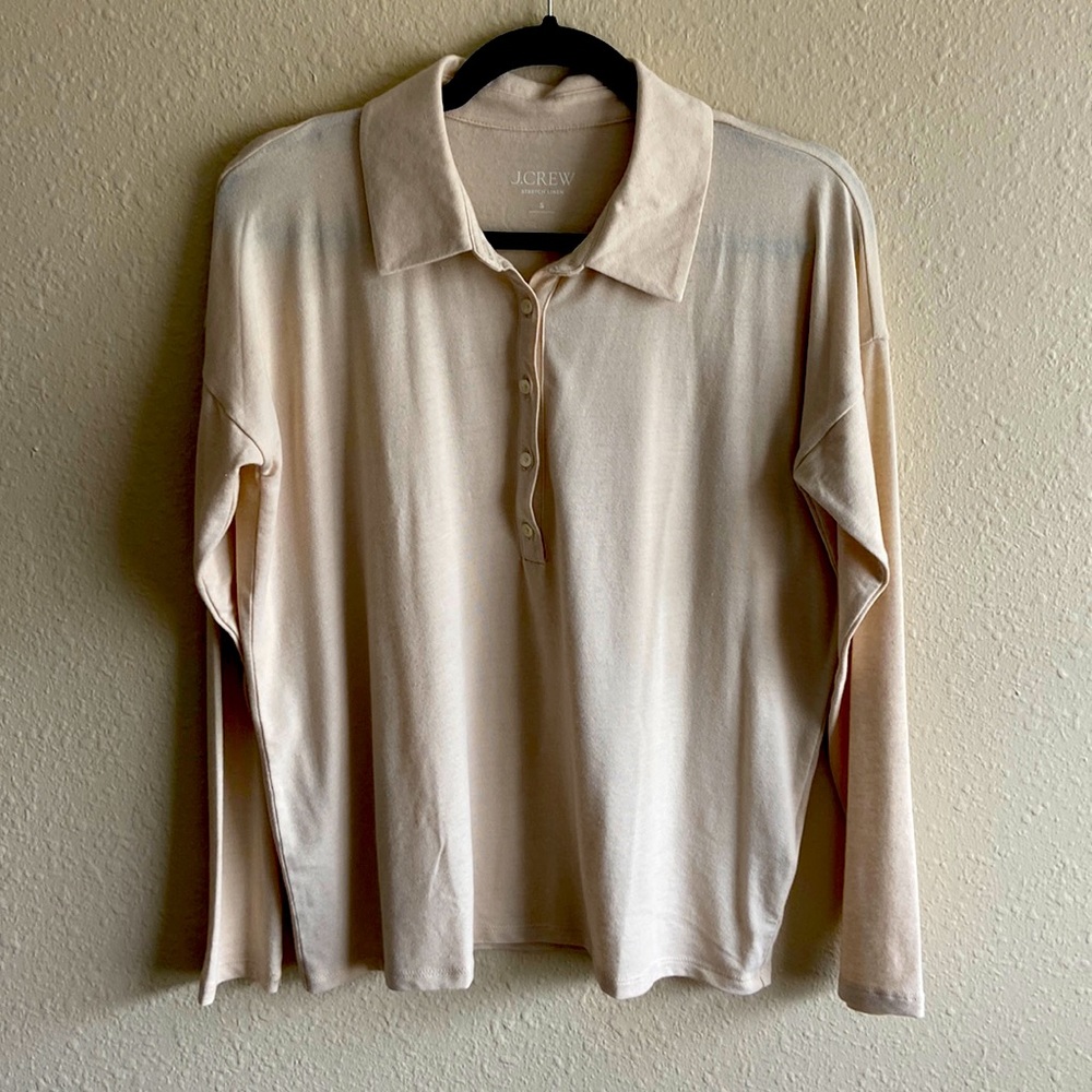 J. Crew linen blend polo shirt small